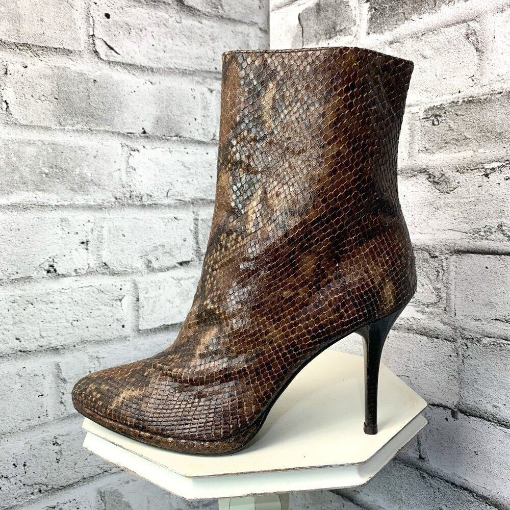 Stuart Weitzman Pointy Toe Snakeskin Leather High Stiletto Heel Booties